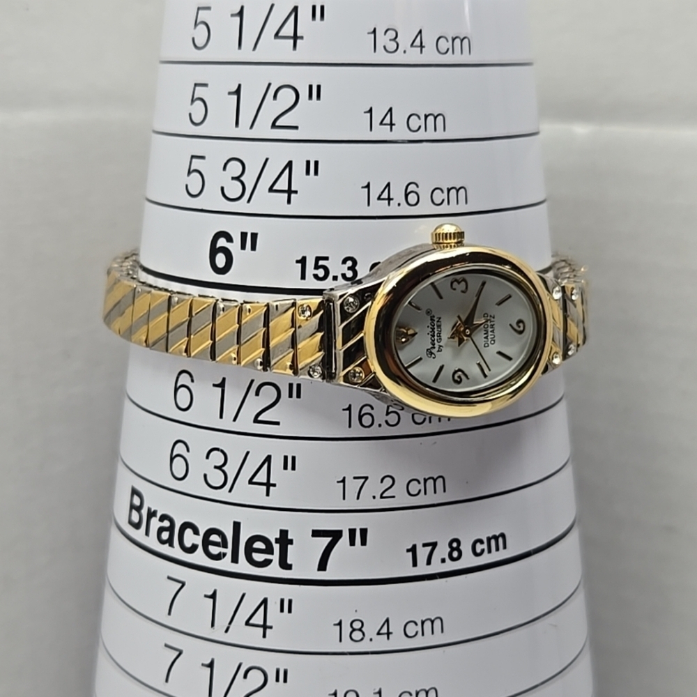Gruen Precision Diamond Quartz Watch Two Tone Gold Silver New Battery Working - Picture 6 of 10